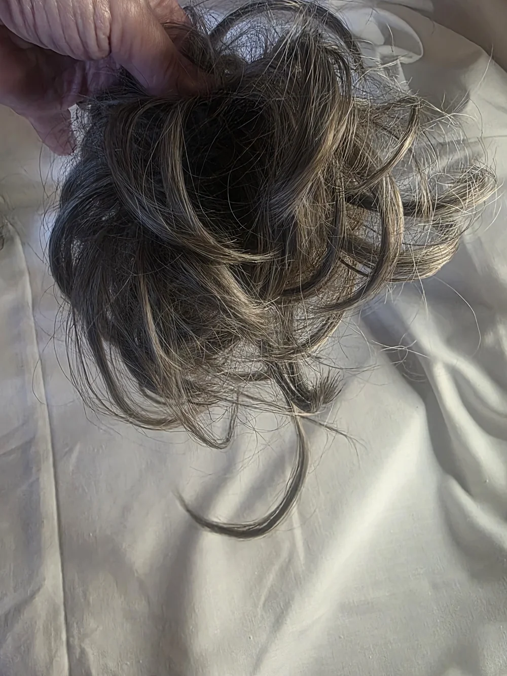 2 Pack Messy Bun Hair Pieces Ash Grey Highlighted Curly Hair Extensions No Clip.